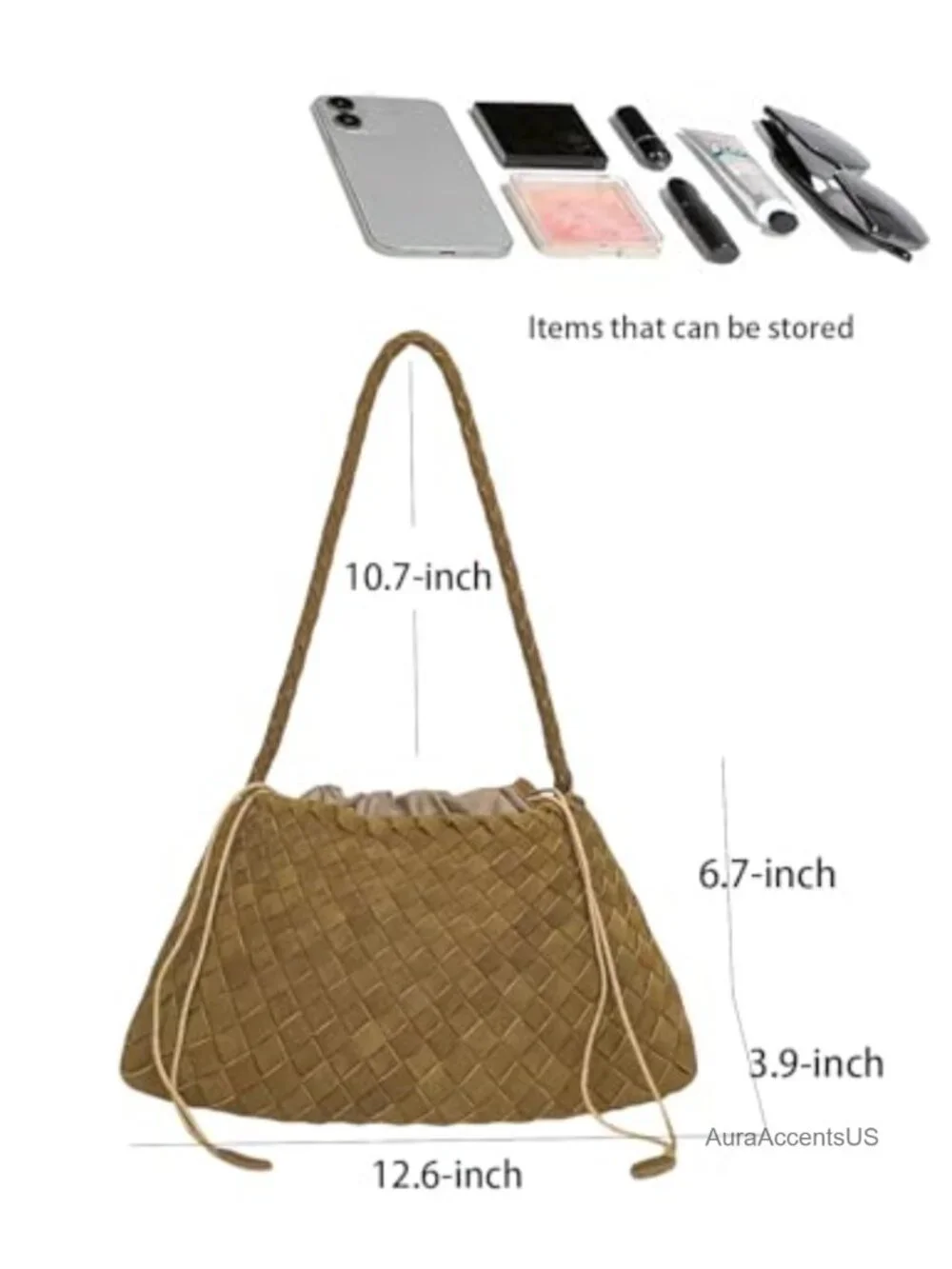 Woven Suede Shoulder Bag Slouchy Hobo Tote Handbag